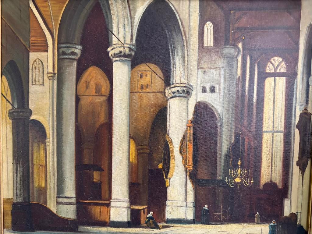 Olieverf schilderij kerk, Ophalen of Verzenden
