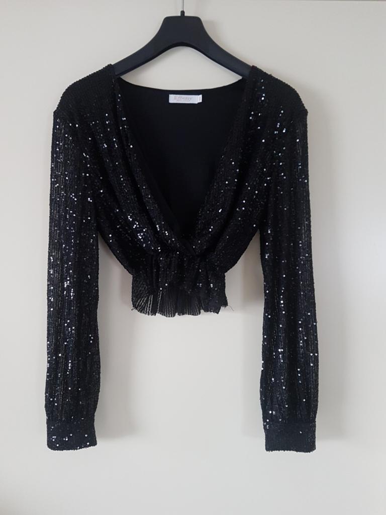 Glitter top zwart maat S/M, Kleding | Dames, Tops, Verzenden, Zo goed als nieuw, Zwart, Lange mouw