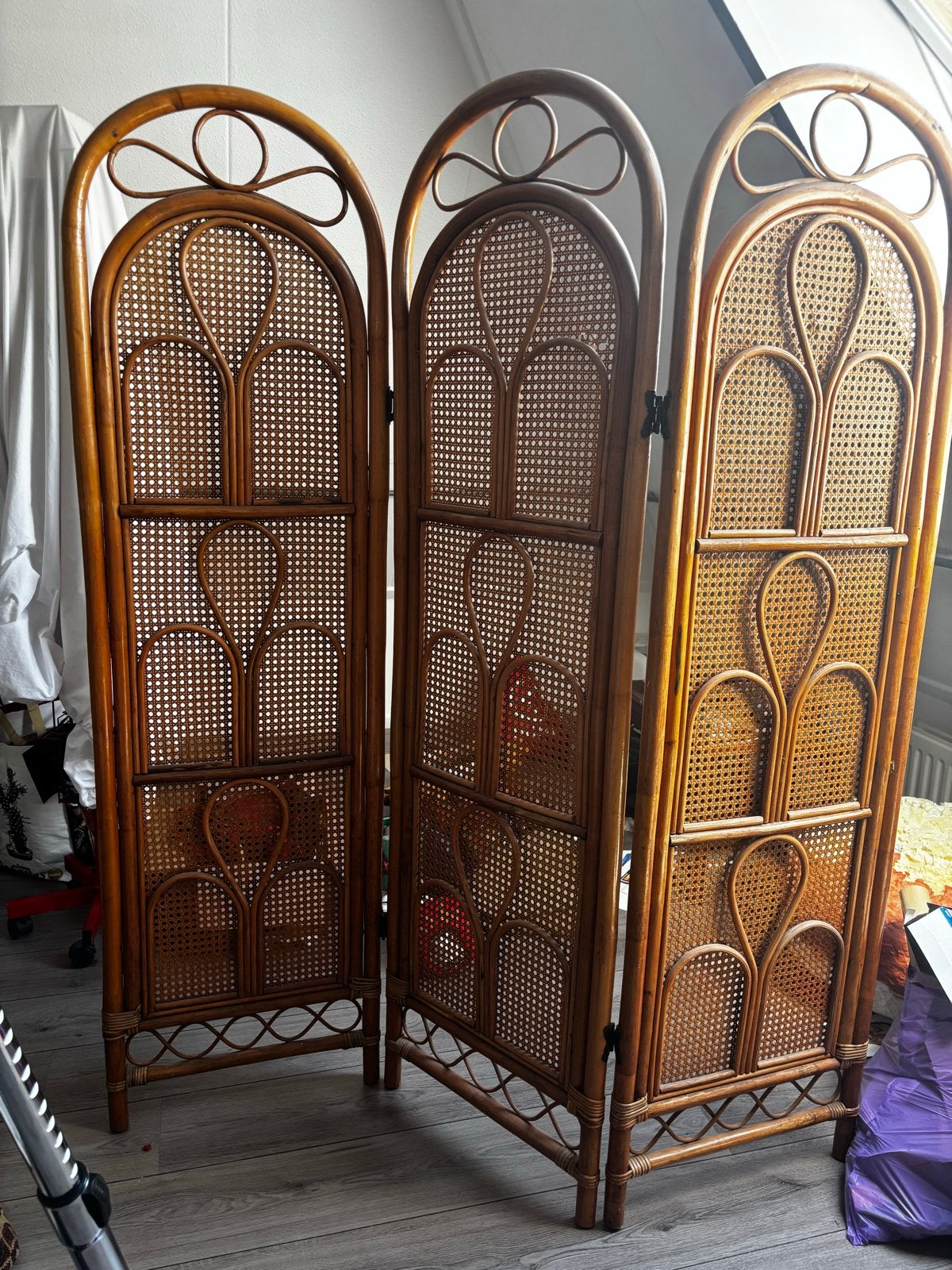 Vintage Rotan Kamerscherm - Drie Panelen, Ophalen, Gebruikt