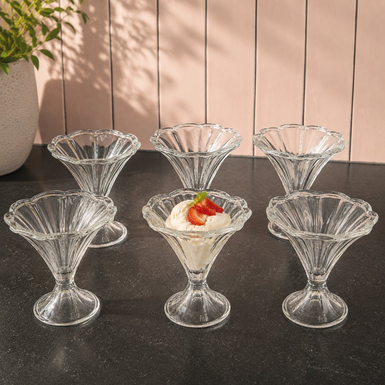 Set van 6 glazen ijscoupes glazen, Ophalen, Glas of Glazen, Klassiek, Nieuw