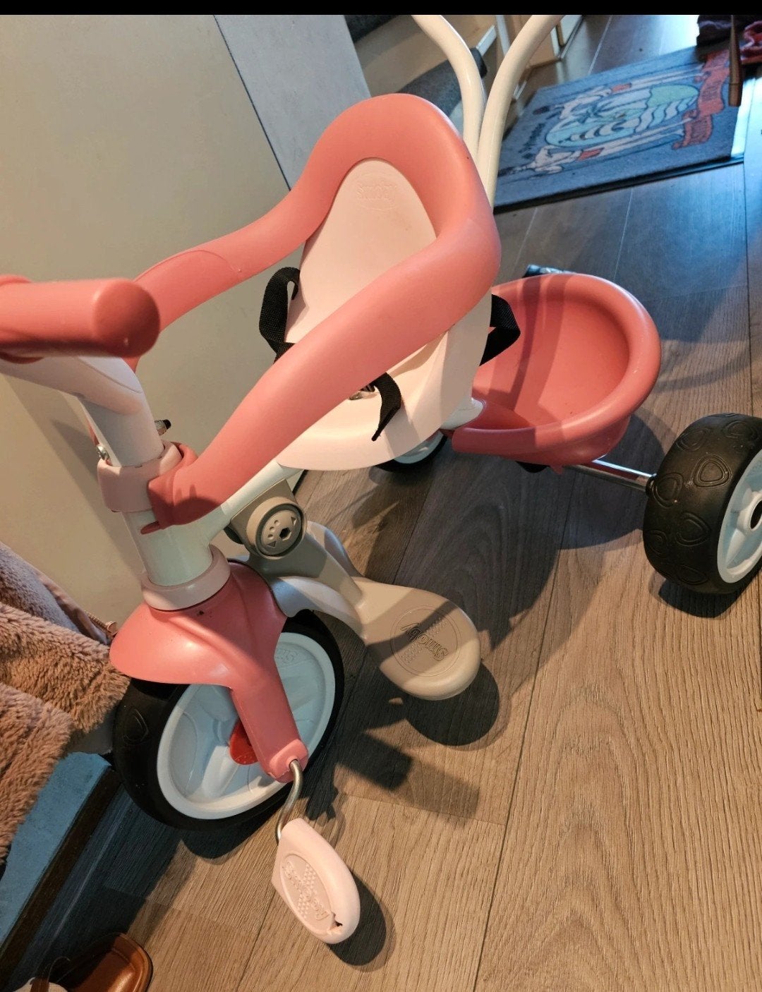 Smoby driewieler roze met duwstang, Ophalen, Gebruikt, Smoby, Duwstang