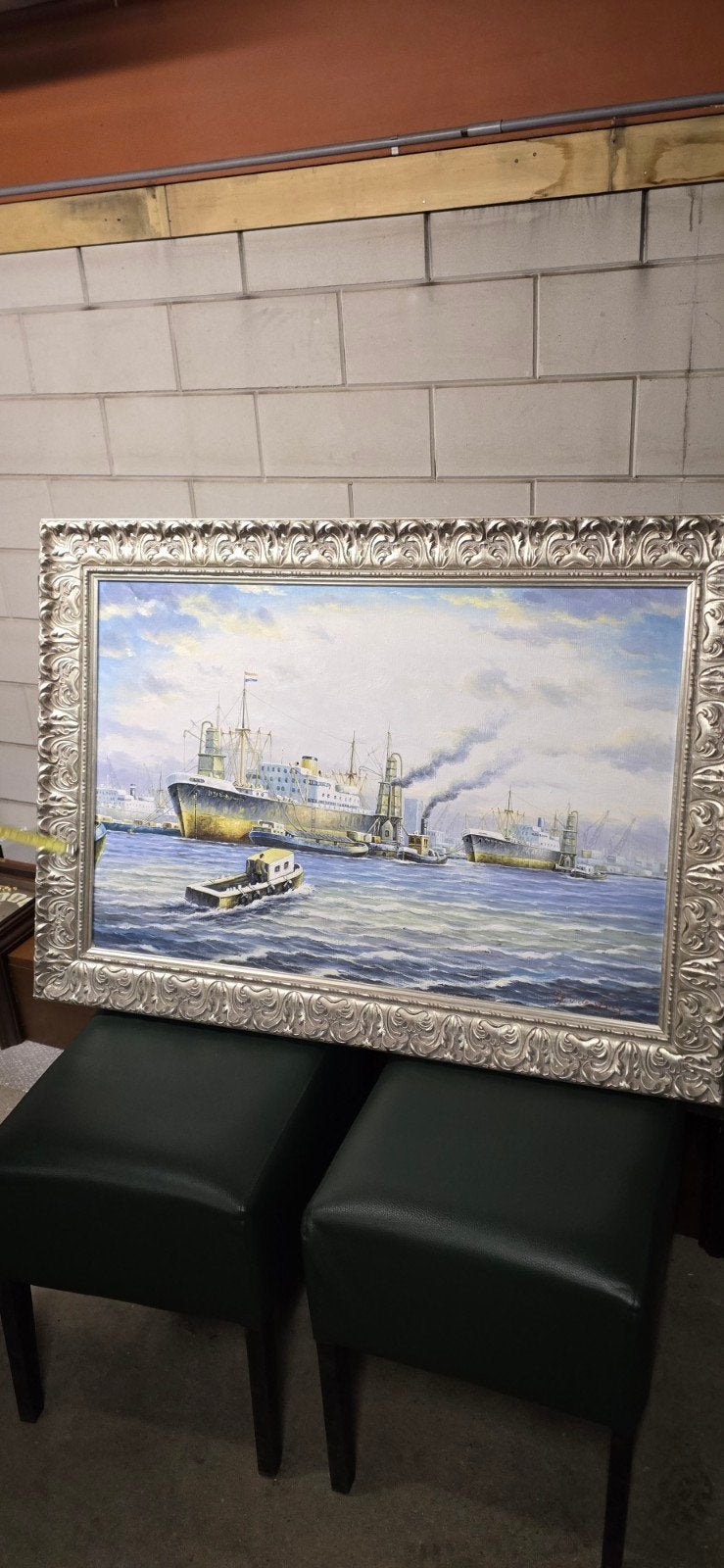 Marinus de Jongere - Rotterdamse Haven Olieverf Schilderij, Antiek en Kunst, Ophalen of Verzenden