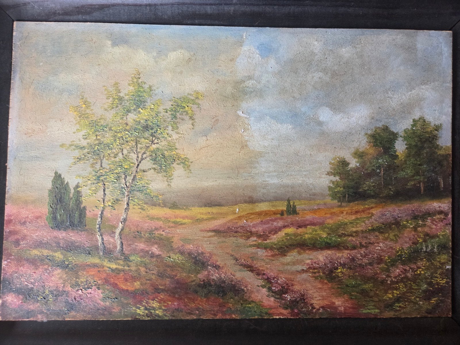 Olieverfschilderij: Heide landschap met bomen, Ophalen