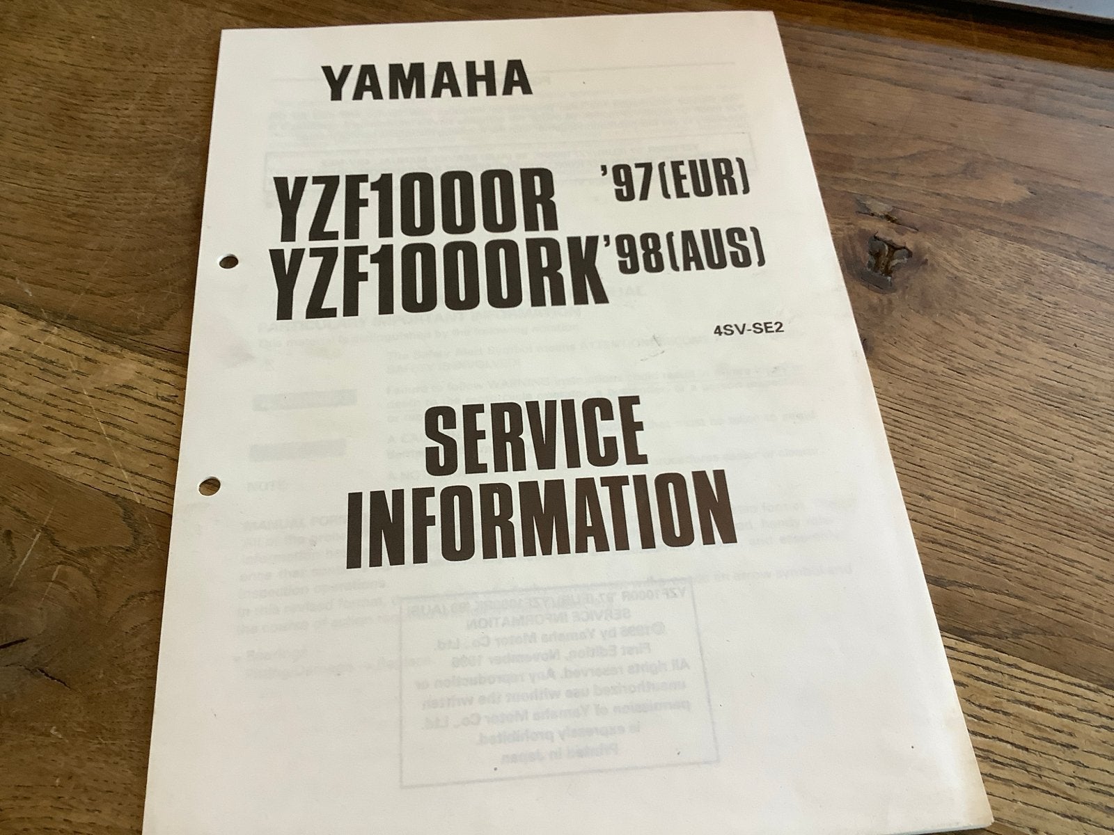 Yamaha YZF1000R Service Informatie Handleiding '97-'98. (36), Verzenden, Yamaha