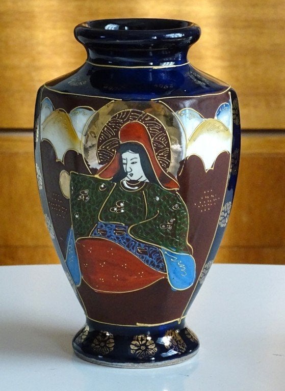 Vintage vaas kobalt blauwe Satsuma Moriage Japan, Ophalen of Verzenden