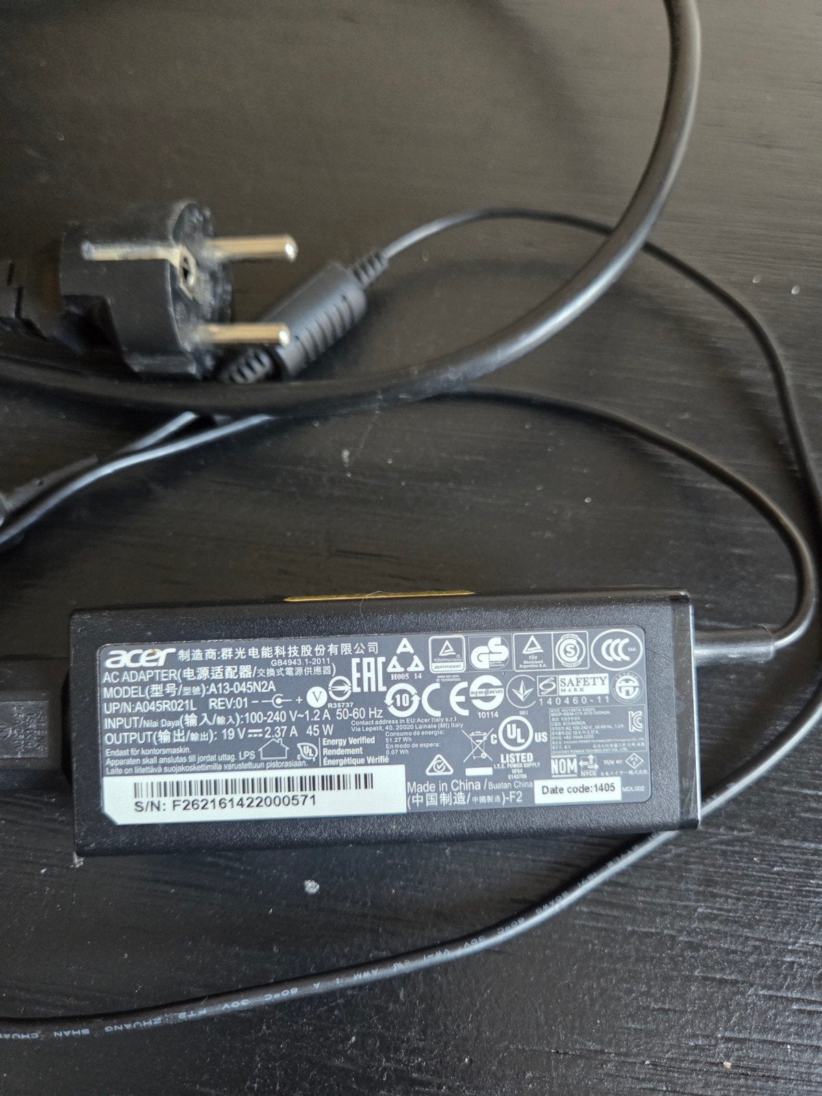 Acer AC Adapter A13-045N2A - 19V 2.37A 45W, Ophalen of Verzenden, Gebruikt, Acer