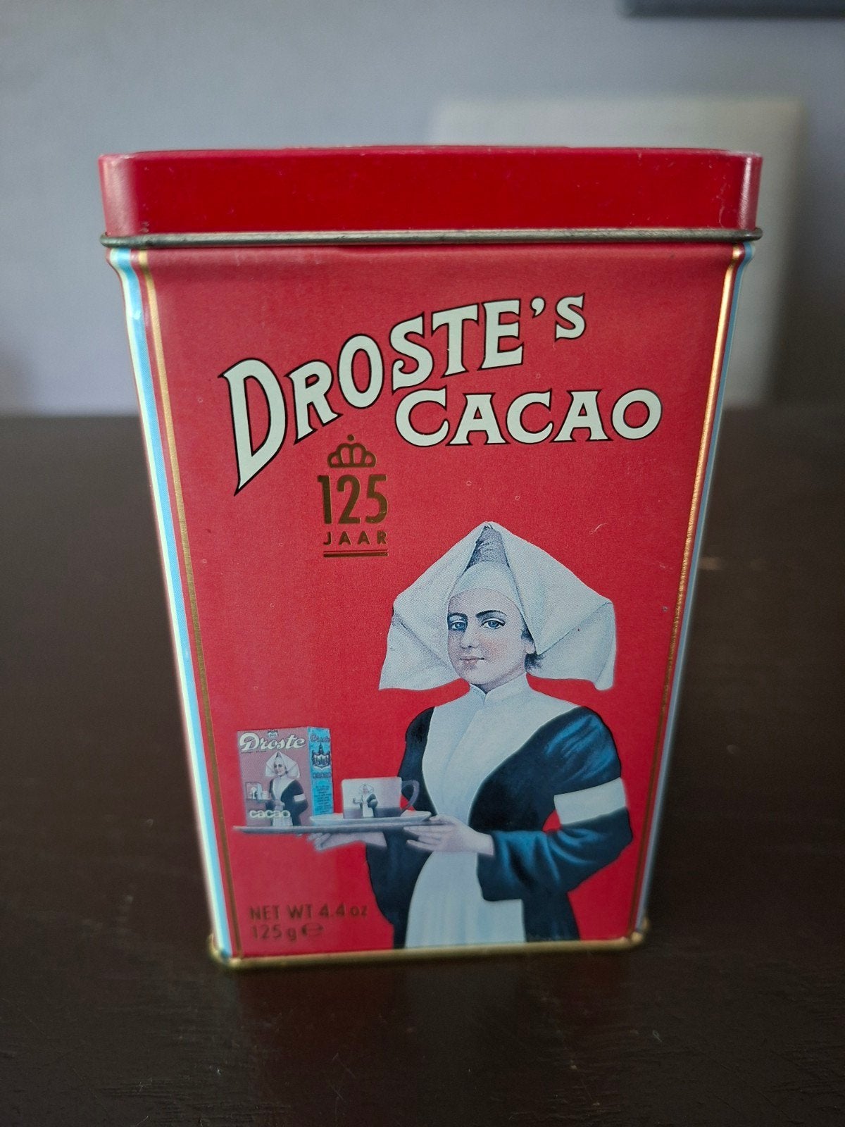 Vintage Droste Cacao Blik - 125 Jaar Jubileumeditie, Verzamelen, Ophalen of Verzenden, Gebruikt, Koffie, Droste