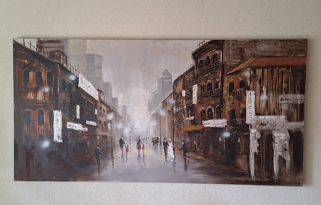 Straatbeeld 20er jaren van de 20e eeuw - schilderij, Antiek en Kunst, Ophalen, Klassiek, Stads- / dorpsgezicht