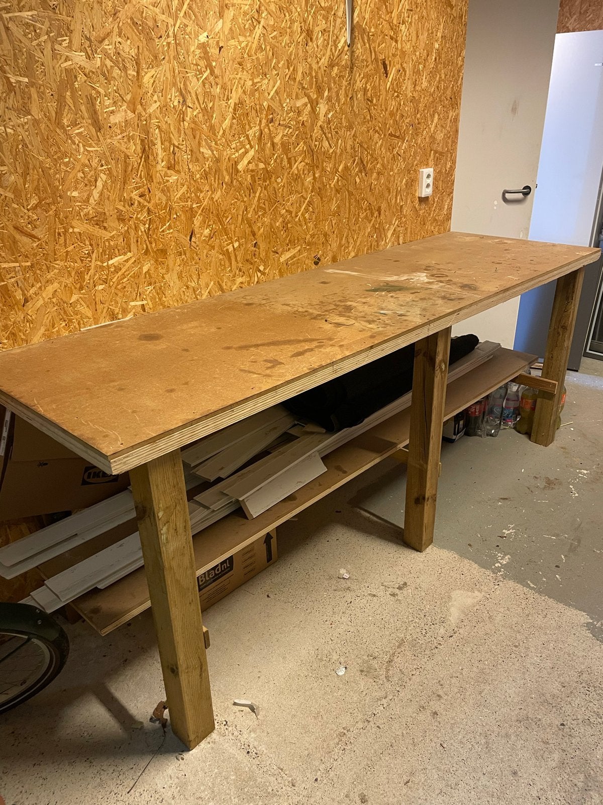 Stevige houten werkbank met opbergplank, Ophalen, Gebruikt, 170 cm of meer