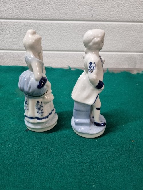 -	Beelden dame en heer blauw wit, Ophalen of Verzenden