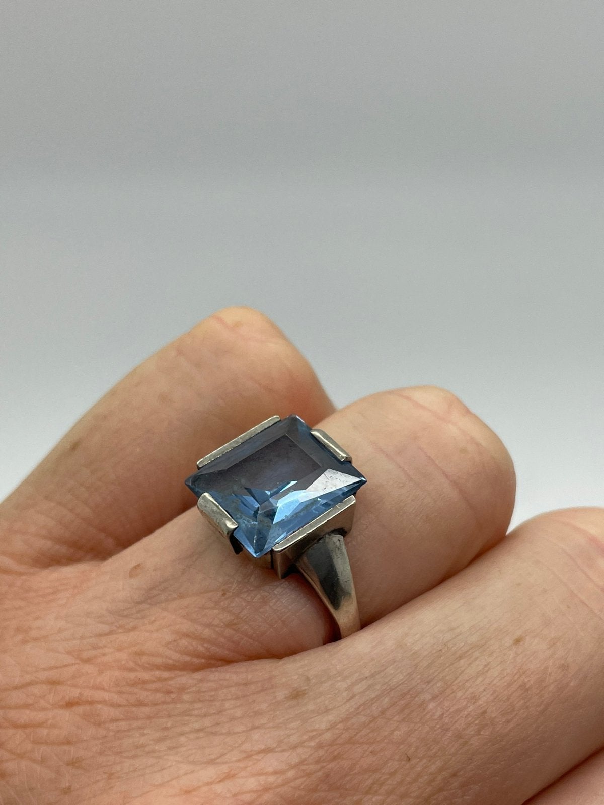 F758 Prachtige zilveren aquamarijn ring maat 17, Sieraden, Tassen en Uiterlijk, Antieke sieraden, Ophalen of Verzenden, Zilver