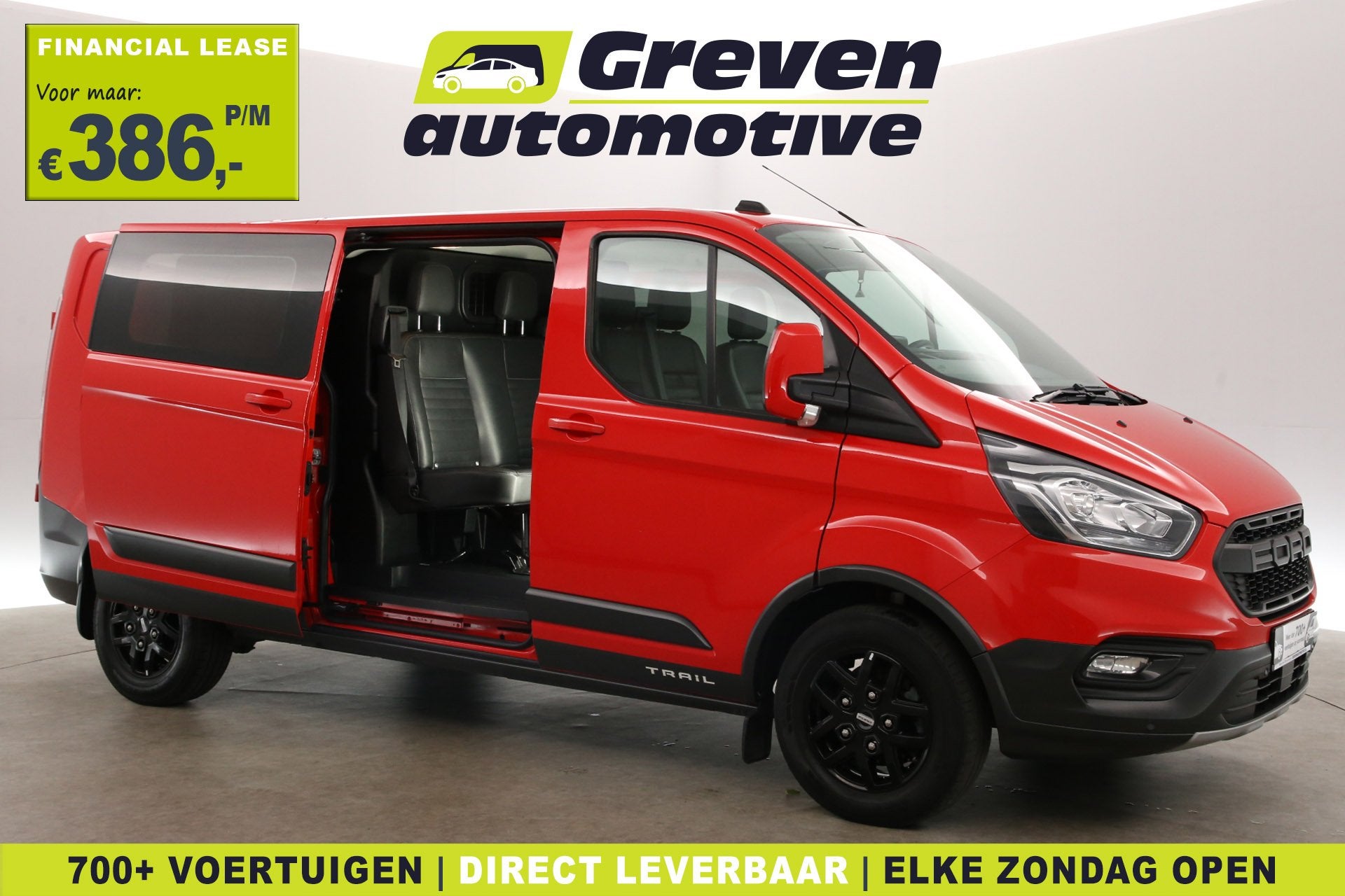 Ford Transit Custom 2.0 TDCI L2H1 TRAIL | DC | 6 Zits | Airc, Auto's, Gebruikt, Leder, Bedrijf, 6 stoelen