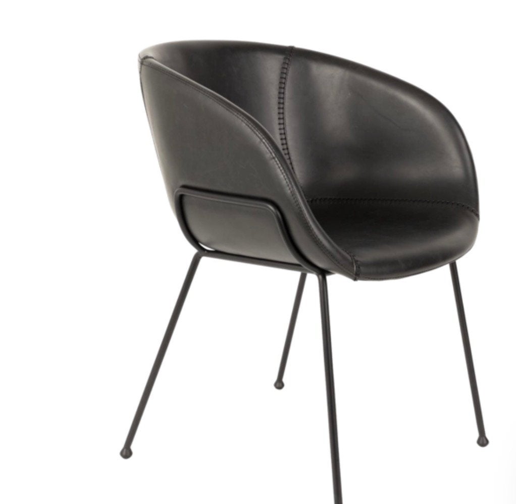 Zuiver Feston eetkamerstoelen 3 zwart leer, Ophalen, Gebruikt, Drie, Zwart