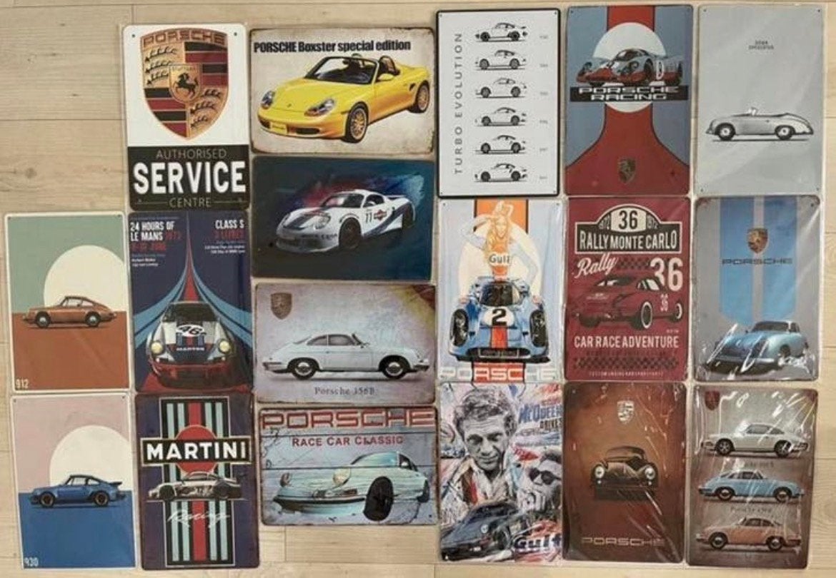 Metalen wandbord Porsche 20x30cm (prijs =p/st) 3 voor €22, Ophalen of Verzenden, Zo goed als nieuw, Auto's