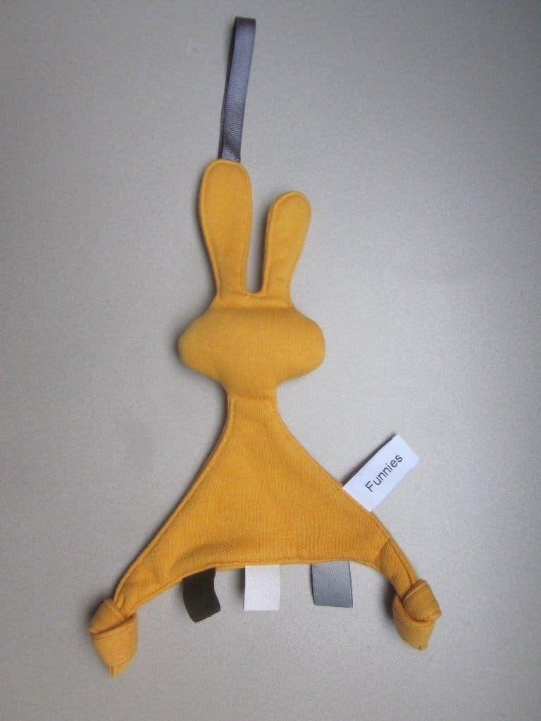 Funnies geel groen roze knuffel-label-speendoek konijn, Overige merken, Ophalen of Verzenden, Middelgroot (20 tot 80 cm), Wasbaar