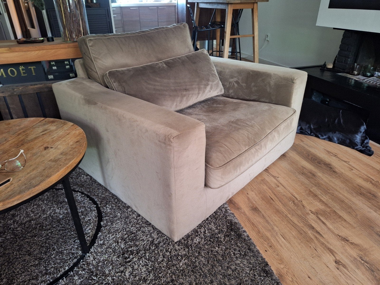 Loveseat suéde groen, Ophalen, 100 tot 125 cm, Tweepersoons, Rechte bank