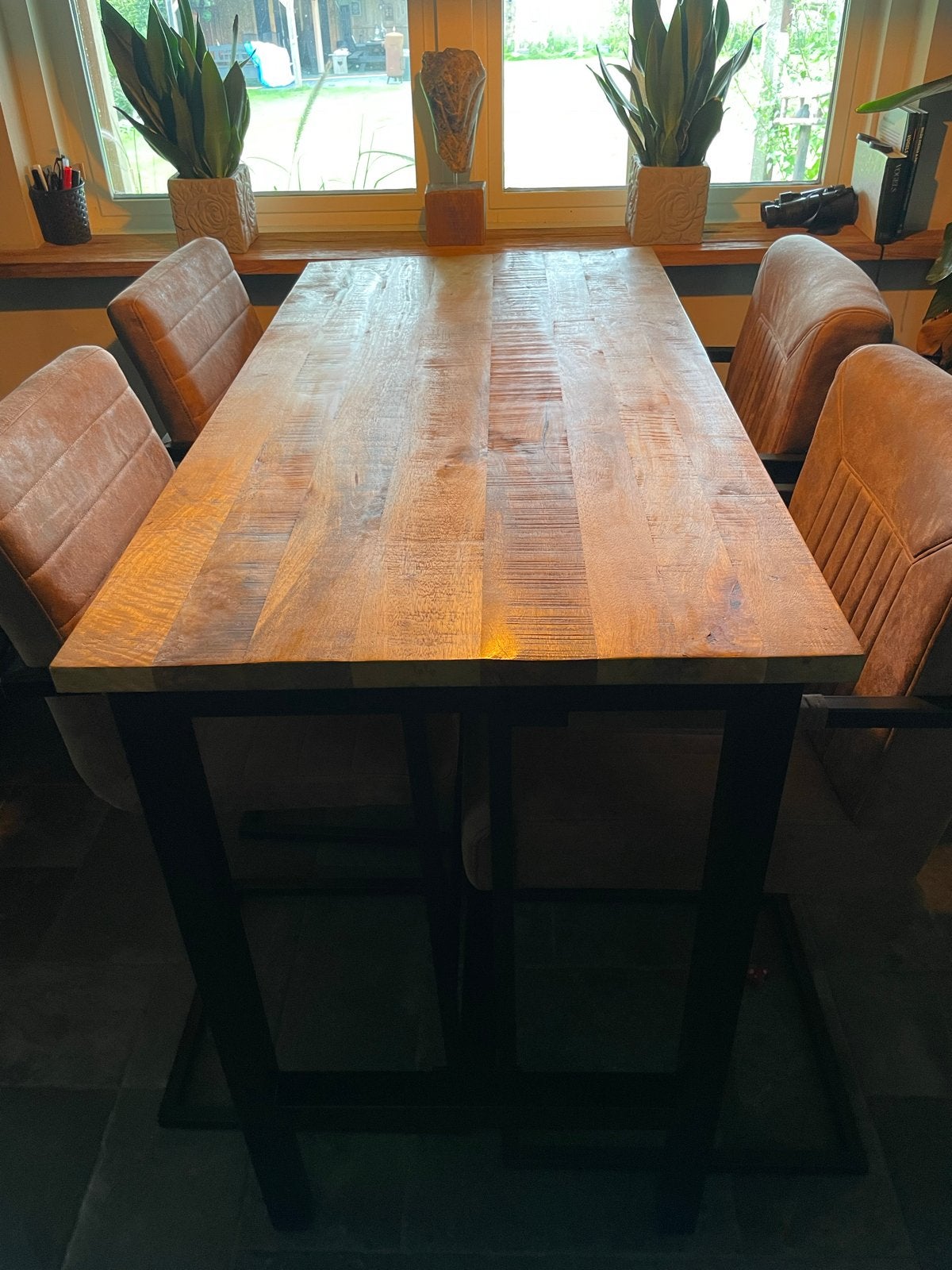 Bartafel met 4 barkrukken - Industrieel design, Ophalen, 100 tot 150 cm, 50 tot 100 cm, Zo goed als nieuw