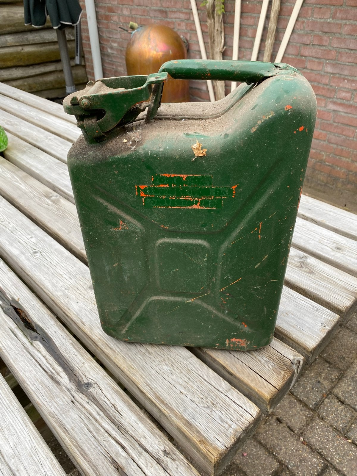 Vintage metal jerrycan - groen, Auto diversen, Overige Auto diversen, Ophalen
