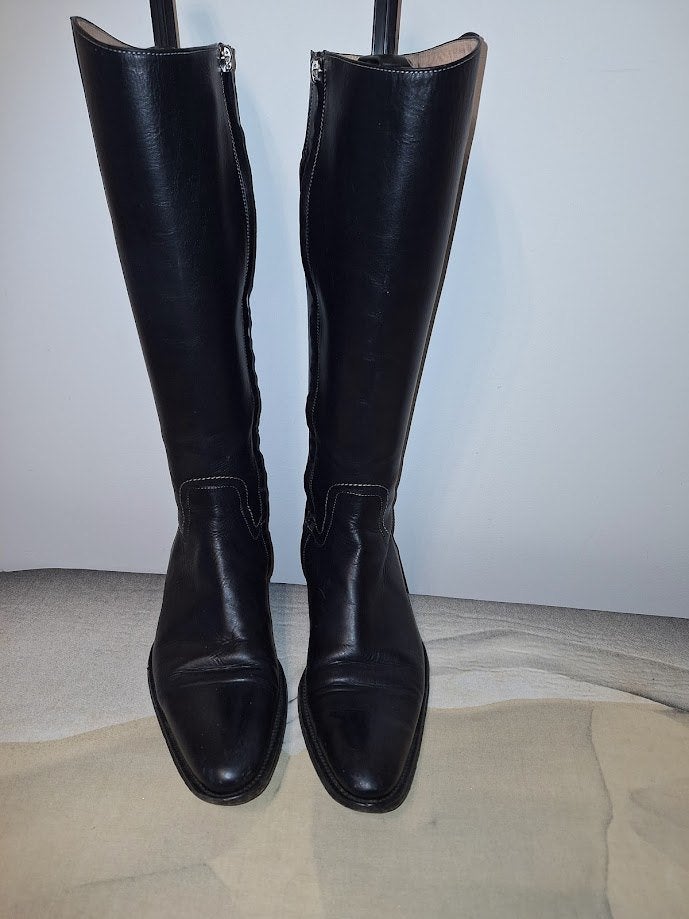 SANTONI DONNA Kalfsleren laarzen handgemaakt nwpr €1200 mt39, Ophalen, Hoge laarzen, Zwart, Donna santoni