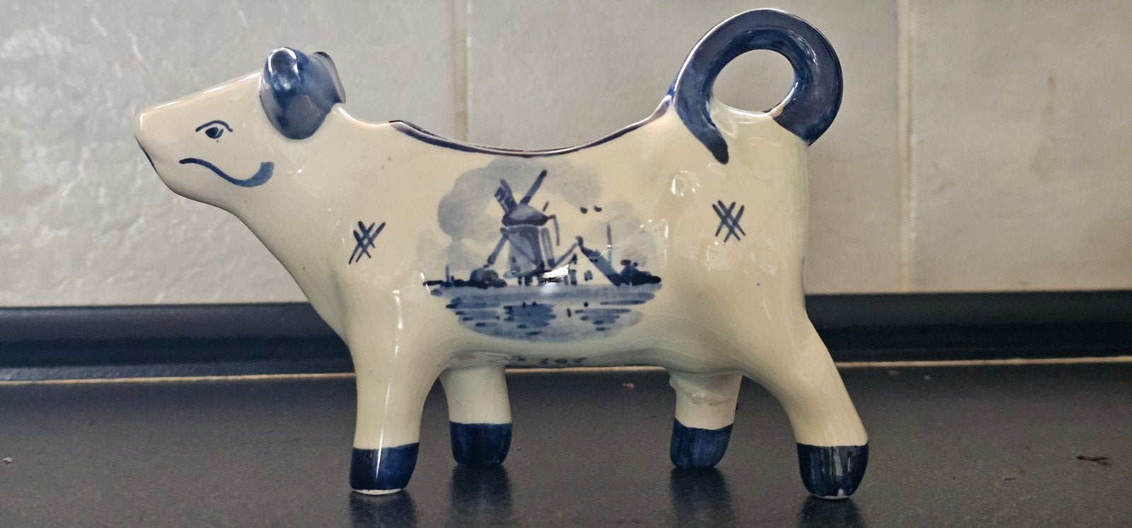Delftsblauw roomkannetje in de vorm van een koe, gemerkt, Antiek en Kunst, Ophalen of Verzenden