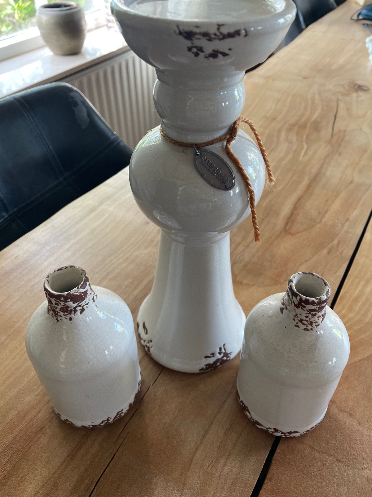 Decoratieve Kaarsenhouder en Vaasjes Set riverdale, Ophalen, Wit, Aardewerk of Porselein, Zo goed als nieuw
