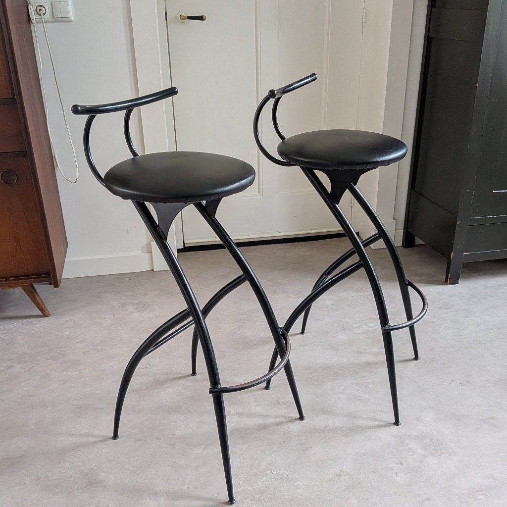 Vintage Airone barstoel Francesco Geraci Metalmobil Arredo., Ophalen, Met voetsteun, 90 cm of meer, 2 krukken