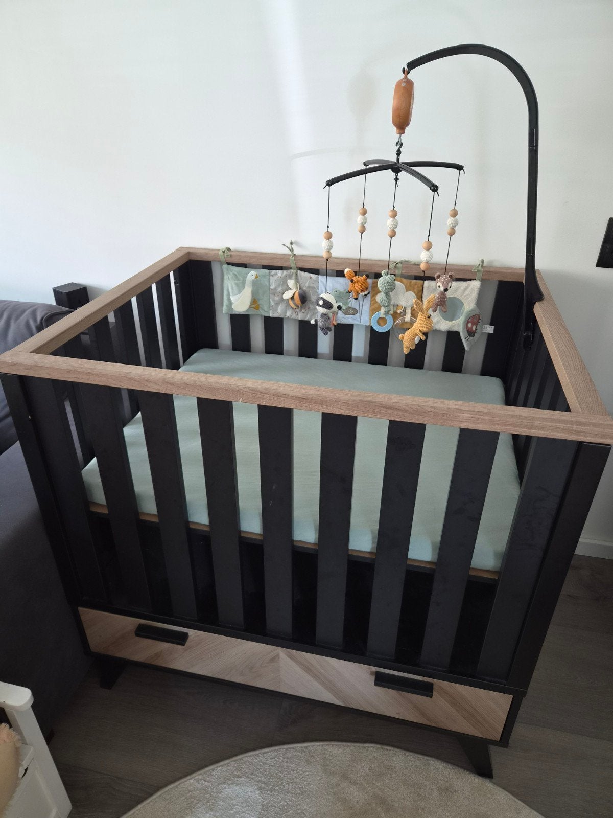 Interbaby box met lade zwart incl matras en hoes, Kinderen en Baby's, Ophalen, Gebruikt, Rechthoekig, Boxkleed