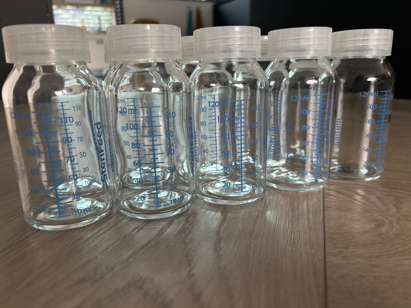 Moedermelk bewaarfles glas 120 ml, Kinderen en Baby's, Babyvoeding en Toebehoren, Ophalen, Zo goed als nieuw, Overige typen