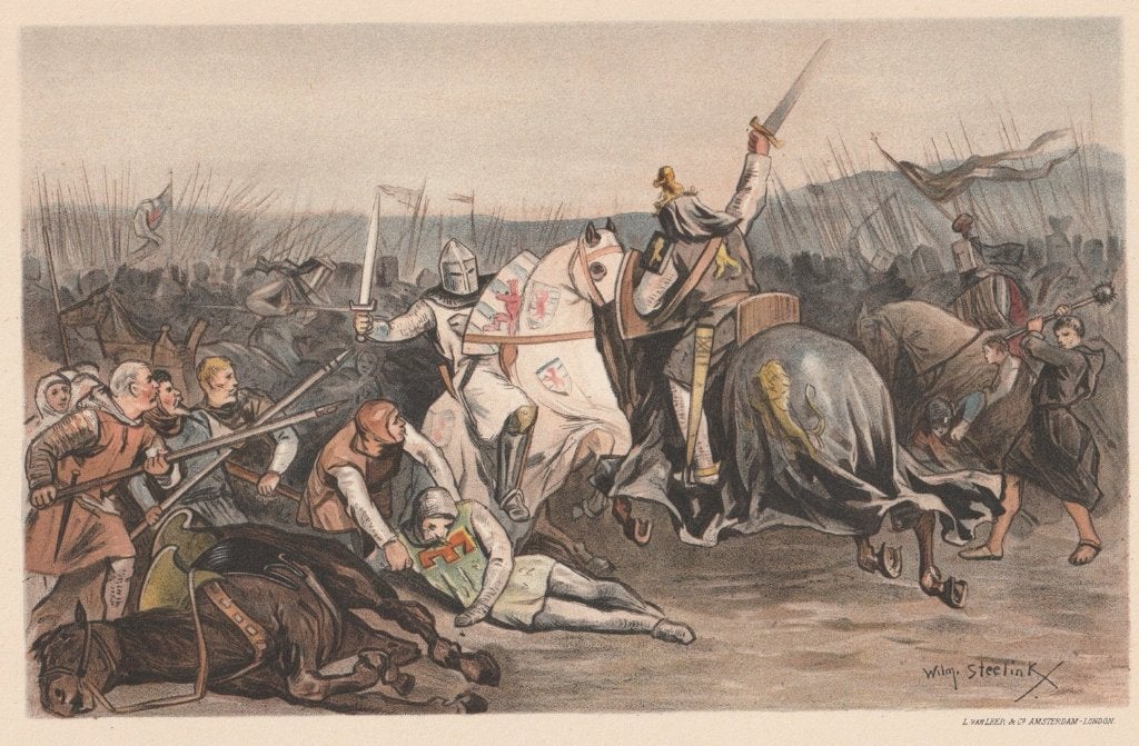 Slag bij Woeringen litho antieke prent Willem Steelink, Gebruikt, Verzenden, Voor 1940, Prent