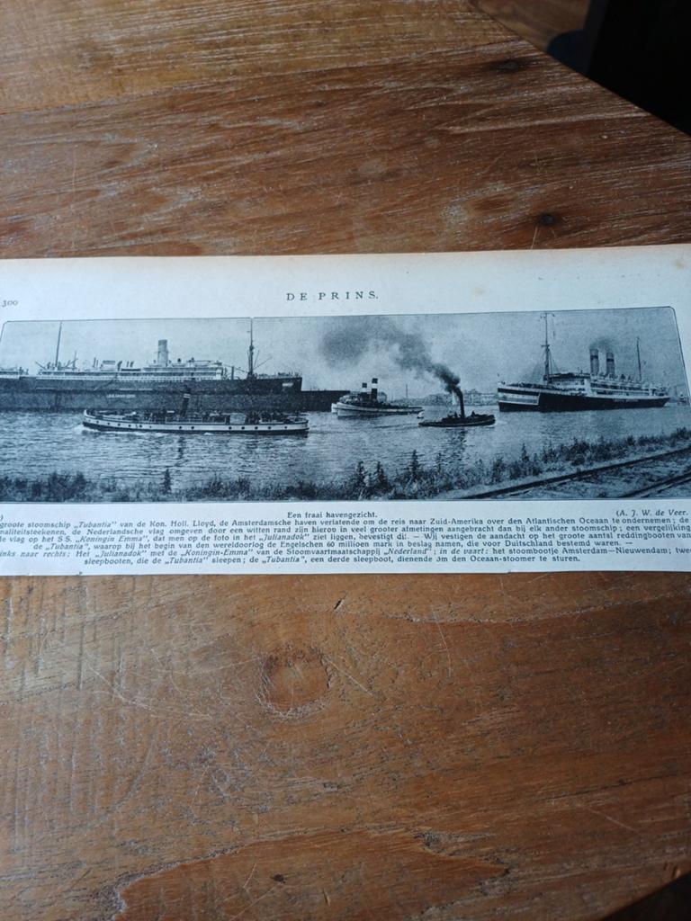 Knipsel stoomschip Tubantia Koninklijke Hollandse Lloyd 1915, Ophalen of Verzenden, Gebruikt, Kaart, Foto of Prent