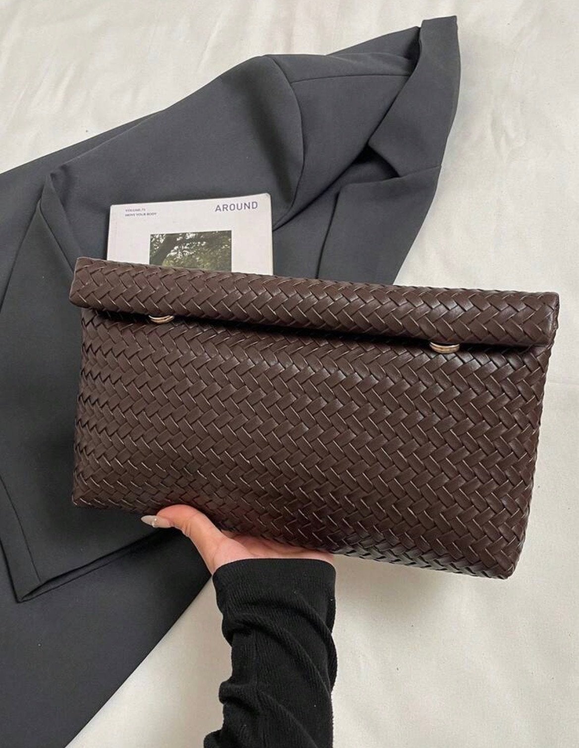 Gevlochten Clutch Handtas - Diverse Kleuren, Ophalen of Verzenden, Nieuw, Bruin, Avondtasje