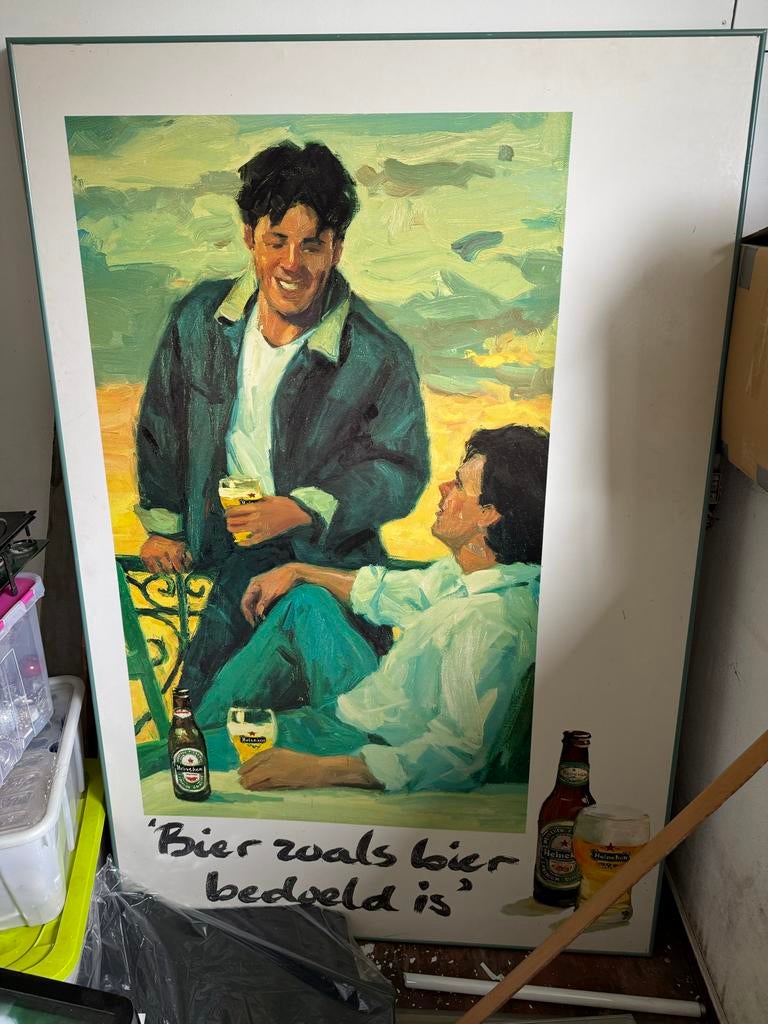 Vintage Heineken Reclame Poster - 'Bier zoals bier bedoeld i, Ophalen, Gebruikt, Reclamebord