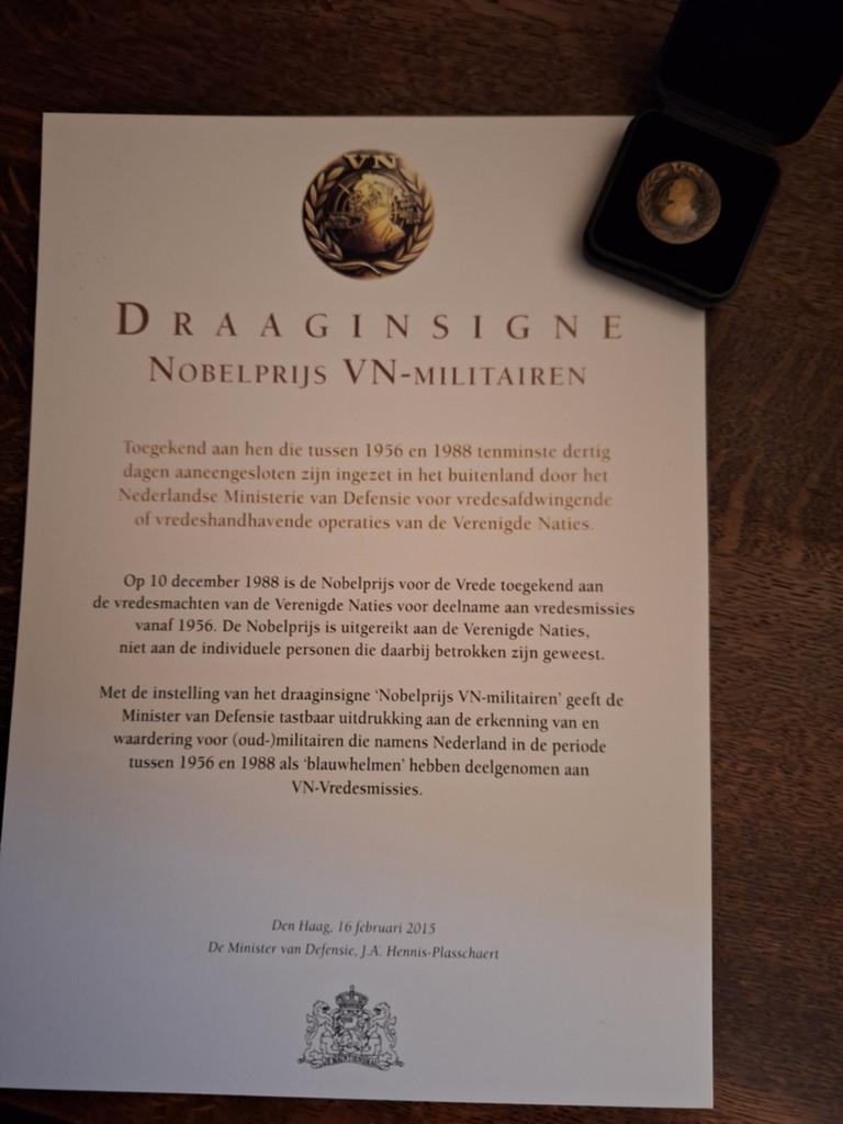 Draag insinge nobelprijs met sertieficaat, Verzenden, Landmacht, Nederland