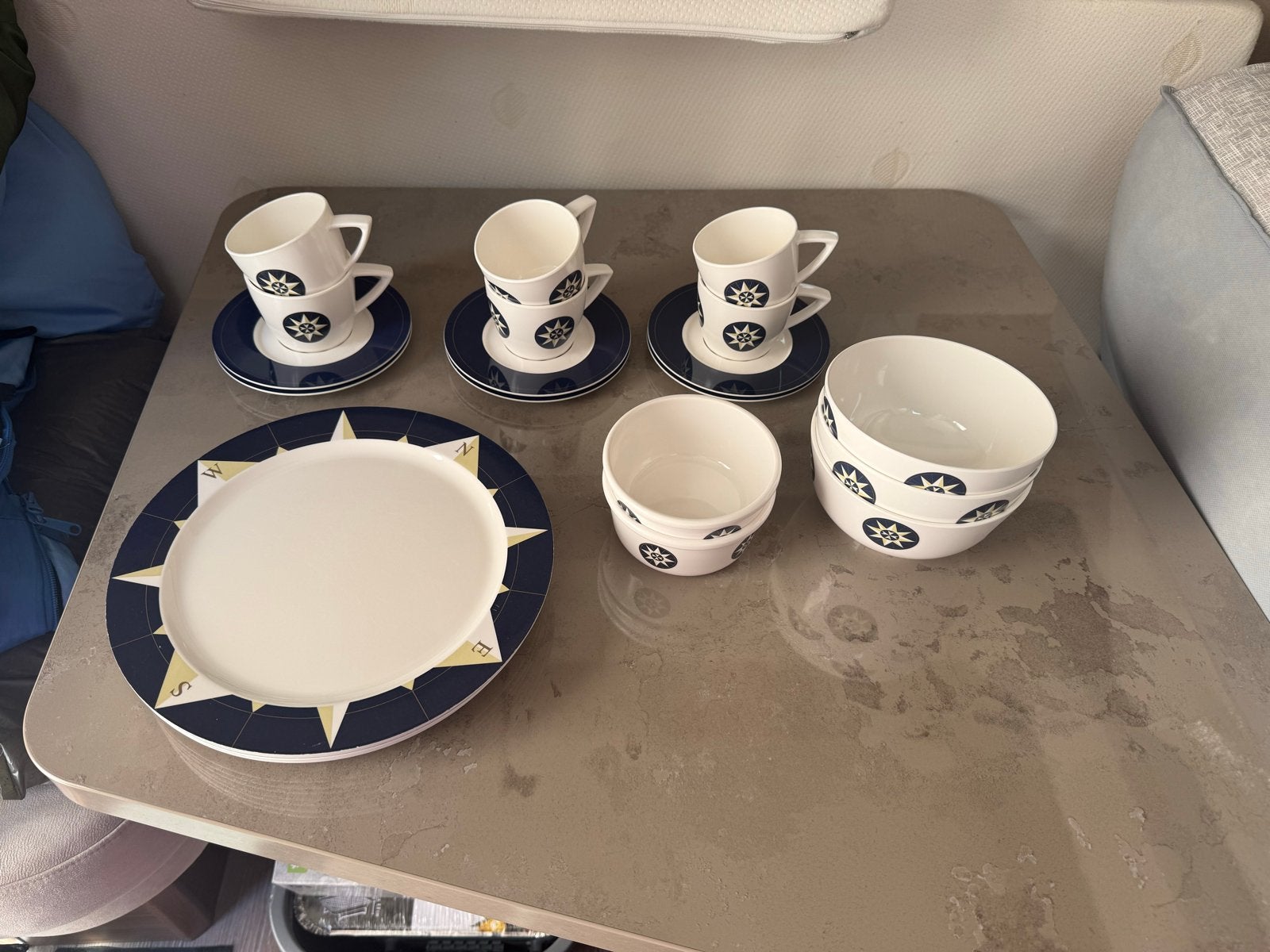 Mepal Melamine Servies - 23-delig met kompasroos design, Kunststof, Gebruikt, Mepal, Ophalen of Verzenden