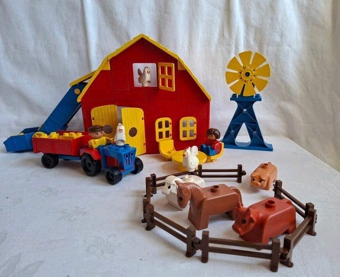 Vintage Duplo set 2655 Boerderij met tractor en windmolen, Gebruikt, Ophalen of Verzenden, Duplo, Complete set