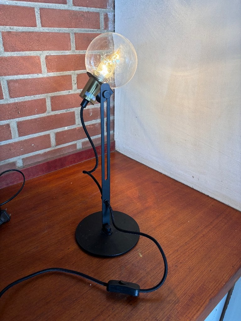 Industriële tafellamp zwart metaal glas E14  CS26947, Ophalen, Overige typen, Gebruikt, Overige merken