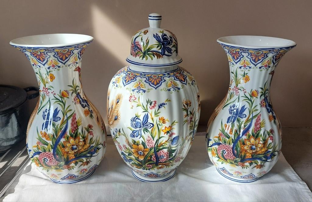 Italiaanse keramiek vazenset + dekselpot, Ophalen of Verzenden