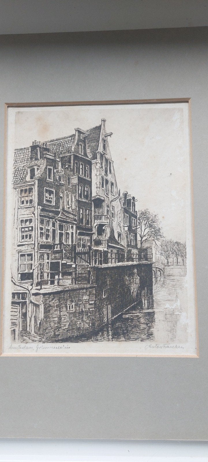 Ets van Amsterdam, Grimburgwal, Antiek en Kunst, Kunst | Etsen en Gravures, Ets, Stadsgezicht, Ophalen of Verzenden, Origineel
