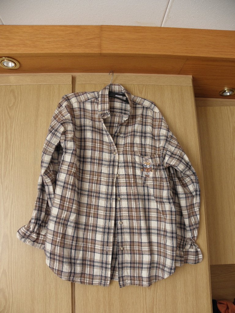Brede bruin katoenen vintage blouse MARIE THEME mt XL goed, Marie Theme, Bruin, Maat 46/48 (XL) of groter, Ophalen of Verzenden