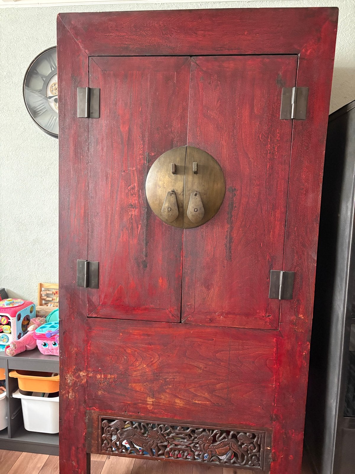 Antieke Chinese Kast Rood Hout - 215x110x56 cm, Antiek en Kunst, Ophalen