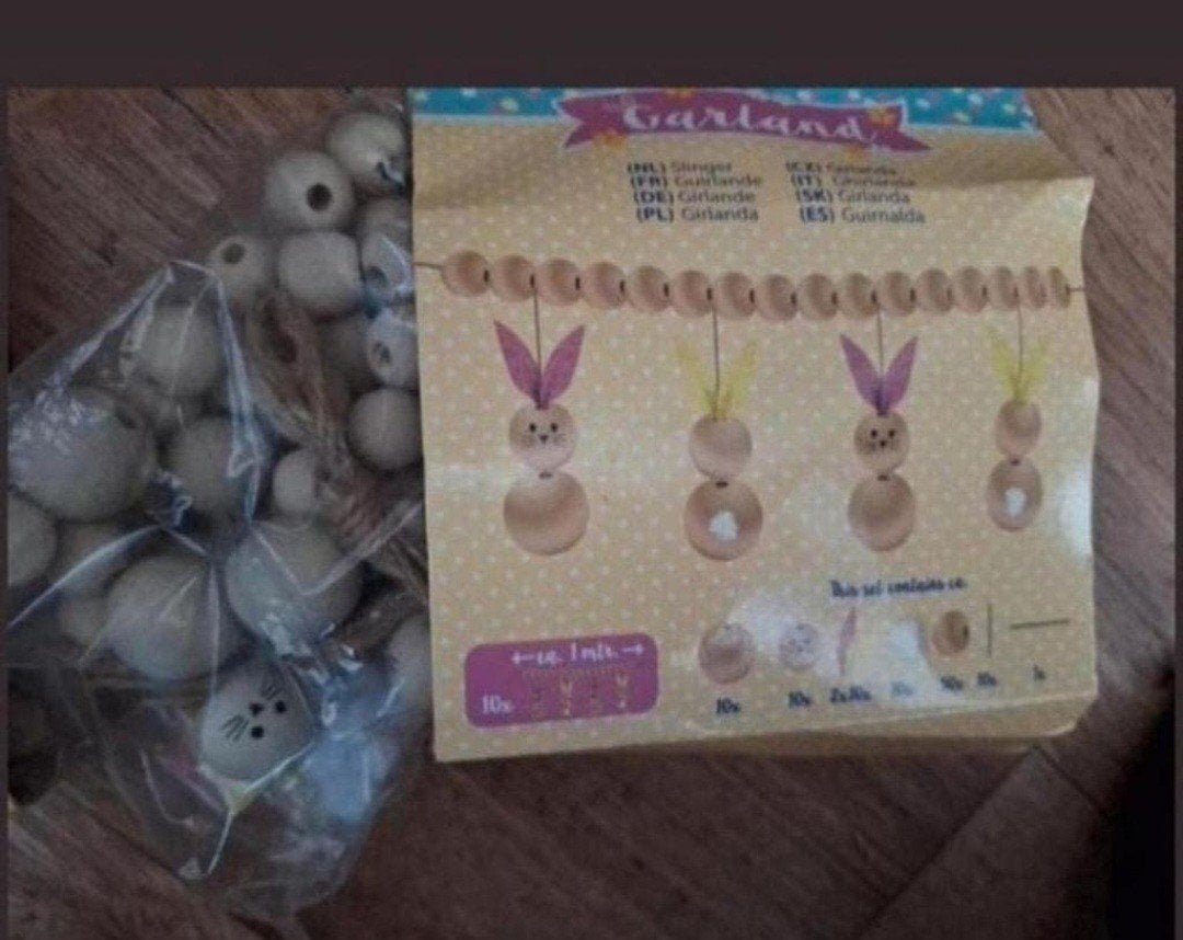 DIY Paashaasjes Slinger Knutse 2 xlset - Houten Kralen, Nieuw, Pasen, Knutselset, Hout