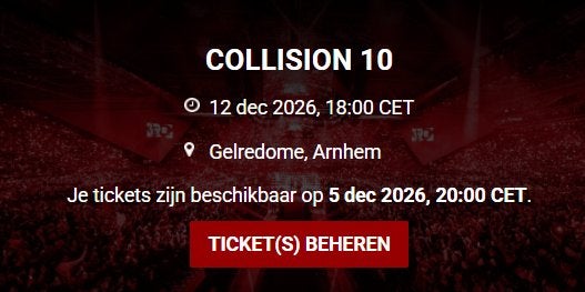 2 Tickets Glory COLLISION 10 - 12 december, Ophalen of Verzenden, Nieuw