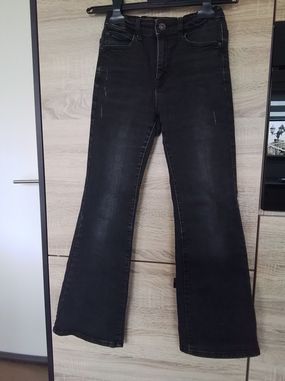 zwarte flared spijkerbroek Shoeby mt 152-158, Broek, Meisje, Ophalen of Verzenden, Zo goed als nieuw