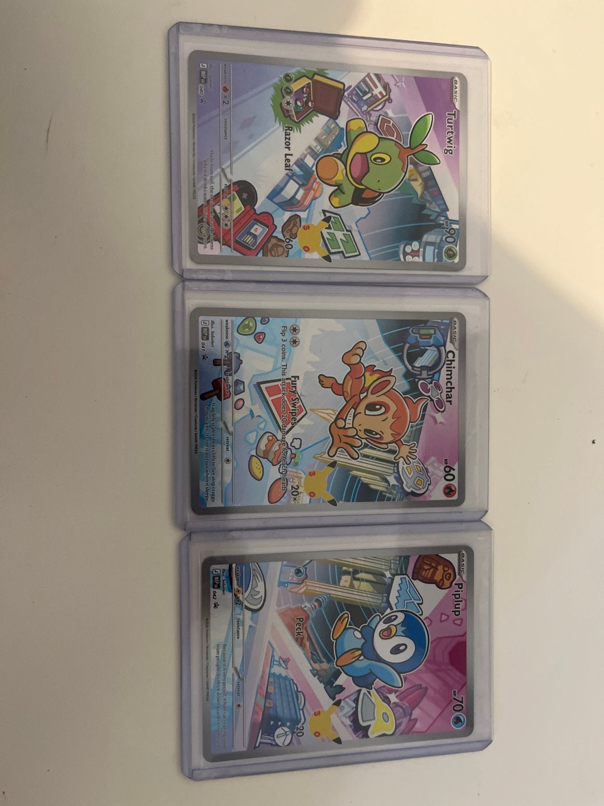 Pokémon Kaarten: Turtwig, Chimchar, Piplup (Celebrations), Ophalen of Verzenden, Zo goed als nieuw, Meerdere kaarten