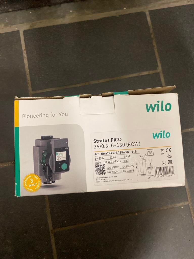 Wilo Stratos PICO 25/0,5-6-130 (ROW) CV-pomp, Minder dan 30 cm, Hoog rendement (Hr), Overige typen, Nieuw