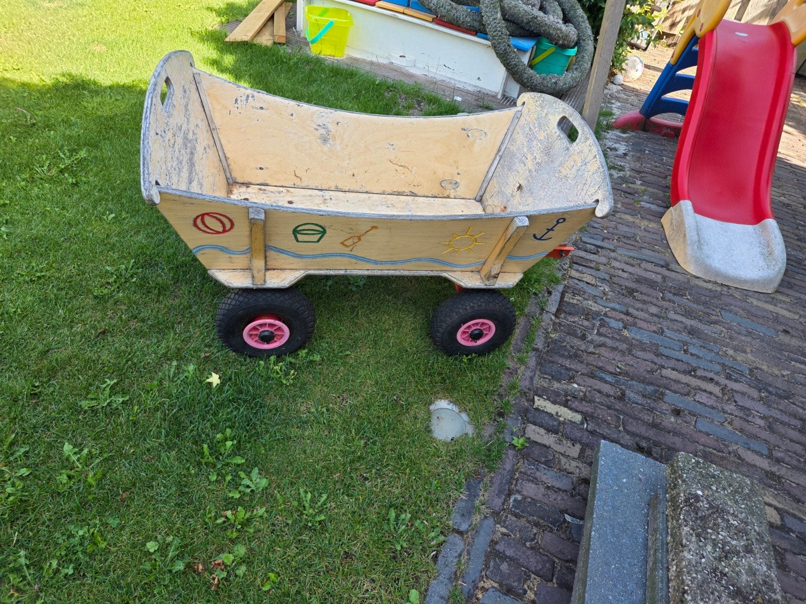 Houten bolderkar/loopwagen voor kinderen, Kinderen en Baby's, Speelgoed | Buiten | Voertuigen en Loopfietsen, Ophalen, Gebruikt