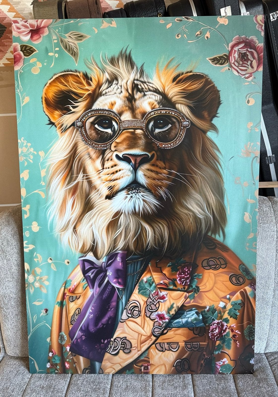 MDF schilderij leeuw met bril 60x80 cm, Ophalen, Zo goed als nieuw, Overige onderwerpen