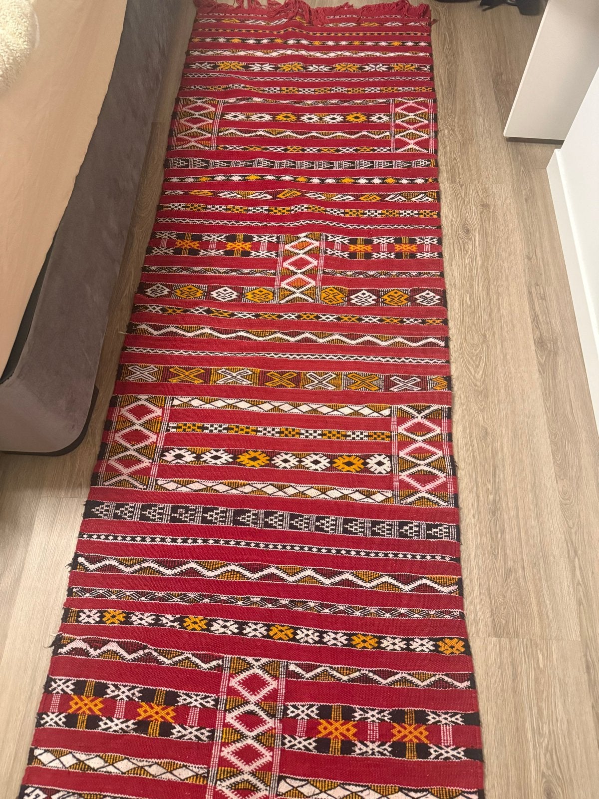 Handgeweven Berber loper en tas - Rood met patronen, 200 cm of meer, Zo goed als nieuw, Rechthoekig, Rood