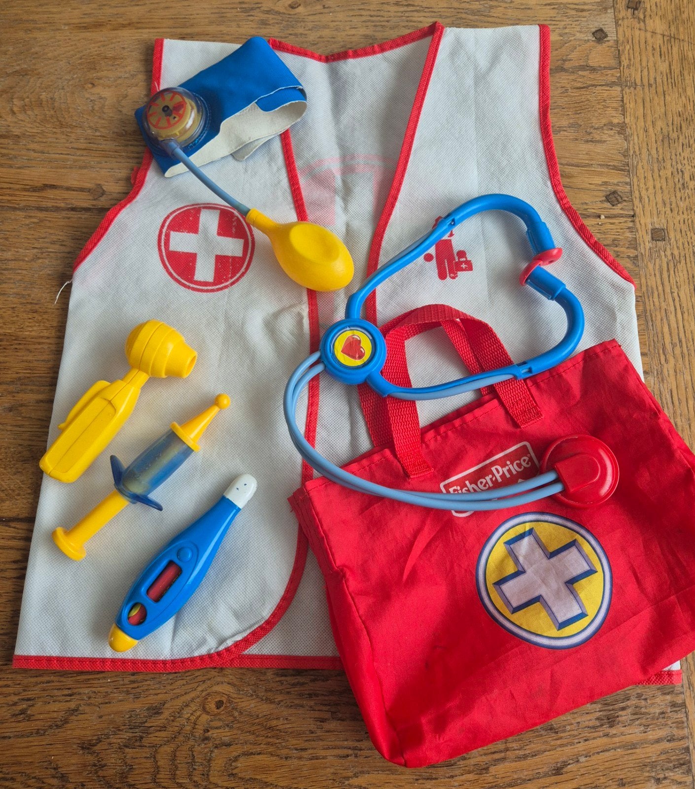 Dokter setje Fisher-Price met doktersjas en tas, Ophalen of Verzenden, Zo goed als nieuw, Jongen of Meisje