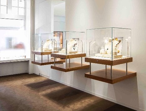 Luxe winkelvitrines / sieradenvitrines – hout & glas, Ophalen, Gebruikt, Kast, -